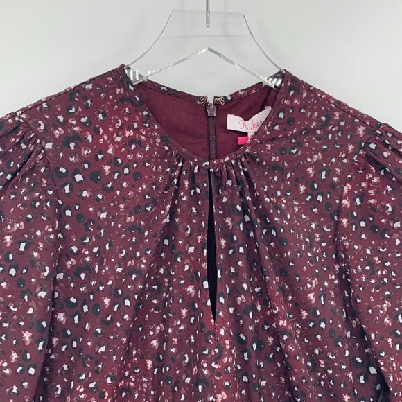 Parker Speckled a-line ruffle dress wine leopard keyhole ruffle shift new XS - Picture 3 of 6